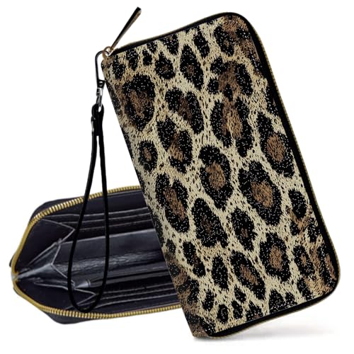 Decahouy RFID-blockierende Geldbörse für Damen – schlanke PU-Leder-Reißverschluss-Clutch, niedliche Kreditkartenetui mit Handgelenkschlaufe für Damen, Schmetterlinge auf alter Zeitung von Decahouy