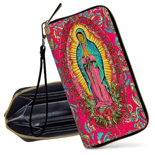 Decahouy RFID-blockierende Geldbörse für Damen – schlanke PU-Leder-Reißverschluss-Clutch, niedliche Kreditkartenetui mit Handgelenkschlaufe für Damen, Spähende Katze mit breiten Augen von Decahouy