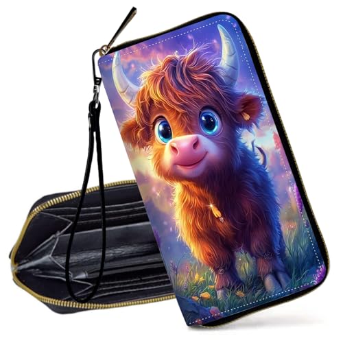 Decahouy RFID-blockierende Geldbörse für Damen – schlanke PU-Leder-Reißverschluss-Clutch, niedliche Kreditkartenetui mit Handgelenkschlaufe für Damen, Süßer Bär und Fuchs von Decahouy