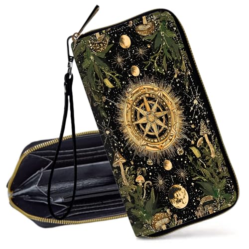 Decahouy RFID-blockierende Geldbörse für Frauen – schlanke PU-Leder-Reißverschluss-Clutch, niedliche Kreditkartenetui mit Handgelenkschlaufe für Damen, Bunte Cartoon-Mops von Decahouy