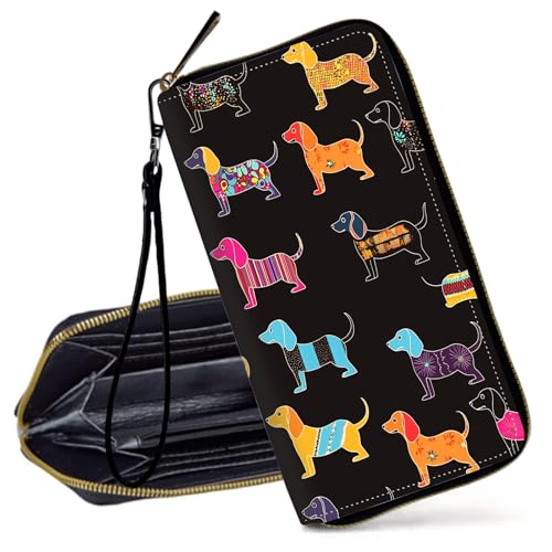 Decahouy RFID-blockierende Geldbörse für Frauen – schlanke PU-Leder-Reißverschluss-Clutch, niedliche Kreditkartenetui mit Handgelenkschlaufe für Damen, Bunte Libellengebirge von Decahouy