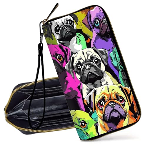 Decahouy RFID-blockierende Geldbörse für Frauen – schlanke PU-Leder-Reißverschluss-Clutch, niedliche Kreditkartenetui mit Handgelenkschlaufe für Damen, Bunte Wolken und Regentropfen von Decahouy