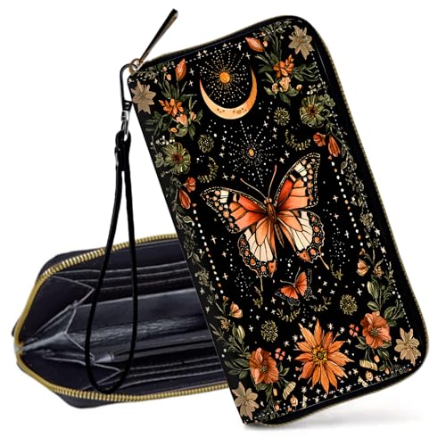 Decahouy RFID-blockierende Geldbörse für Frauen – schlanke PU-Leder-Reißverschluss-Clutch, niedliche Kreditkartenetui mit Handgelenkschlaufe für Damen, Cartoon-Graffiti-Figuren von Decahouy