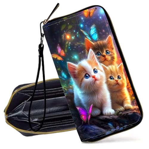 Decahouy RFID-blockierende Geldbörse für Frauen – schlanke PU-Leder-Reißverschluss-Clutch, niedliche Kreditkartenetui mit Handgelenkschlaufe für Damen, Drei lustige Babyschildkröten von Decahouy