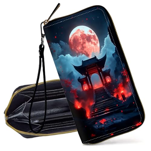 Decahouy RFID-blockierende Geldbörse für Frauen – schlanke PU-Leder-Reißverschluss-Clutch, niedliche Kreditkartenetui mit Handgelenkschlaufe für Damen, Fantasy World Löwe und Wolf von Decahouy