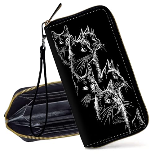 Decahouy RFID-blockierende Geldbörse für Frauen – schlanke PU-Leder-Reißverschluss-Clutch, niedliche Kreditkartenetui mit Handgelenkschlaufe für Damen, Himmlisches Sternzeichen und Pilz von Decahouy