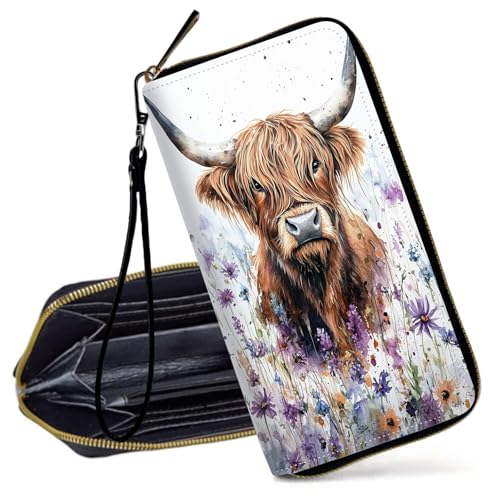 Decahouy RFID-blockierende Geldbörse für Frauen – schlanke PU-Leder-Reißverschluss-Clutch, niedliche Kreditkartenetui mit Handgelenkschlaufe für Damen, Kolibri und Blumen von Decahouy