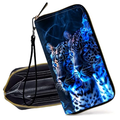 Decahouy RFID-blockierende Geldbörse für Frauen – schlanke PU-Leder-Reißverschluss-Clutch, niedliche Kreditkartenetui mit Handgelenkschlaufe für Damen, Luna Motten und Farne von Decahouy