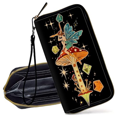 Decahouy RFID-blockierende Geldbörse für Frauen – schlanke PU-Leder-Reißverschluss-Clutch, niedliche Kreditkartenetui mit Handgelenkschlaufe für Damen, Majestätischer Hirsch in Blumen von Decahouy