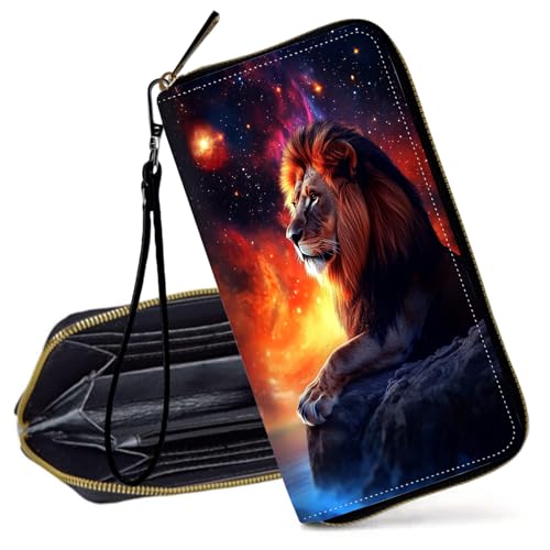 Decahouy RFID-blockierende Geldbörse für Frauen – schlanke PU-Leder-Reißverschluss-Clutch, niedliche Kreditkartenetui mit Handgelenkschlaufe für Damen, Mr. Owl Drinks Coffee von Decahouy