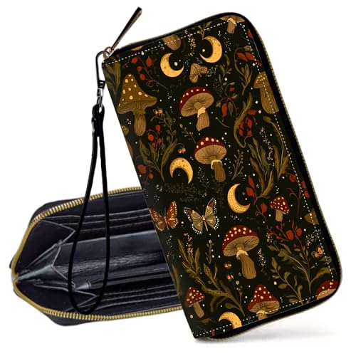 Decahouy RFID-blockierende Geldbörse für Frauen – schlanke PU-Leder-Reißverschluss-Clutch, niedliche Kreditkartenetui mit Handgelenkschlaufe für Damen, Mystical Blue Mandala von Decahouy