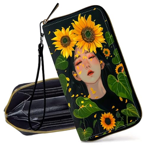 Decahouy RFID-blockierende Geldbörse für Frauen – schlanke PU-Leder-Reißverschluss-Clutch, niedliche Kreditkartenetui mit Handgelenkschlaufe für Damen, Niedliche Kätzchen und Schmetterlinge von Decahouy