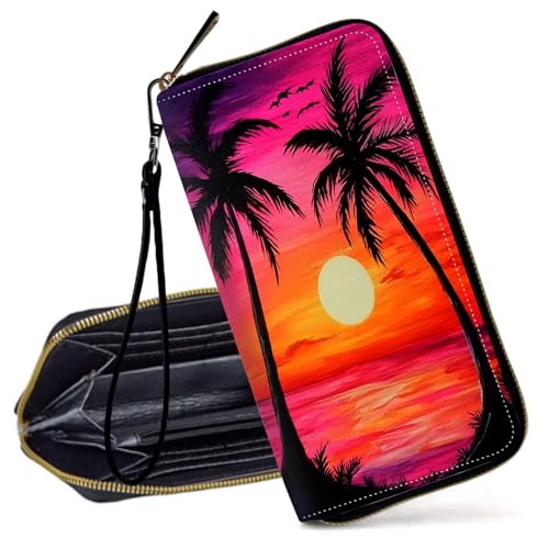 Decahouy RFID-blockierende Geldbörse für Frauen – schlanke PU-Leder-Reißverschluss-Clutch, niedliche Kreditkartenetui mit Handgelenkschlaufe für Damen, Rote und schwarze Spielkarten von Decahouy