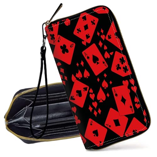 Decahouy RFID-blockierende Geldbörse für Frauen – schlanke PU-Leder-Reißverschluss-Clutch, niedliche Kreditkartenetui mit Handgelenkschlaufe für Damen, Sabata Pixel Art und Totenkopf von Decahouy