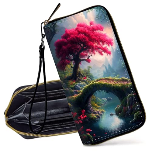 Decahouy RFID-blockierende Geldbörse für Frauen – schlanke PU-Leder-Reißverschluss-Clutch, niedliche Kreditkartenetui mit Handgelenkschlaufe für Damen, Schöne japanische Geisha von Decahouy