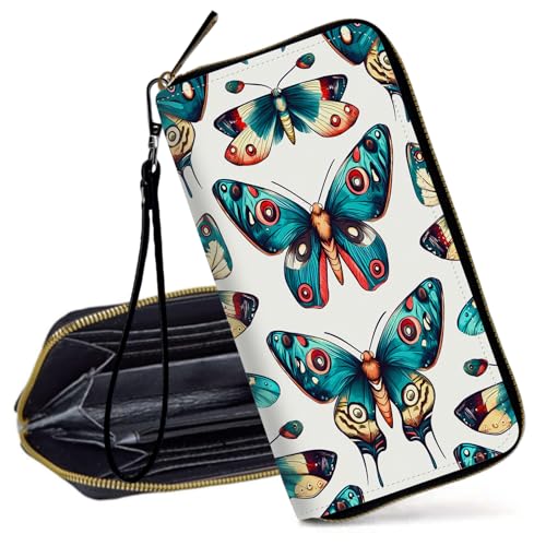 Decahouy RFID-blockierende Geldbörse für Frauen – schlanke PU-Leder-Reißverschluss-Clutch, niedliche Kreditkartenetui mit Handgelenkschlaufe für Damen, Schöner rot-weißer Hirsch von Decahouy