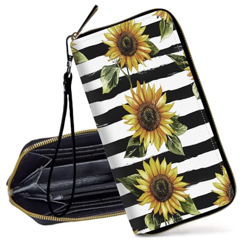 Decahouy RFID-blockierende Geldbörse für Frauen – schlanke PU-Leder-Reißverschluss-Clutch, niedliche Kreditkartenetui mit Handgelenkschlaufe für Damen, Schwarz-Weiß Fantasy Creatures von Decahouy