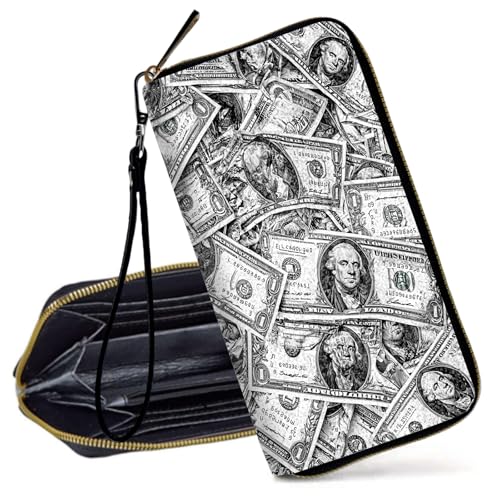 Decahouy RFID-blockierende Geldbörse für Frauen – schlanke PU-Leder-Reißverschluss-Clutch, niedliche Kreditkartenetui mit Handgelenkschlaufe für Damen, Schwarz und Weiß von Decahouy