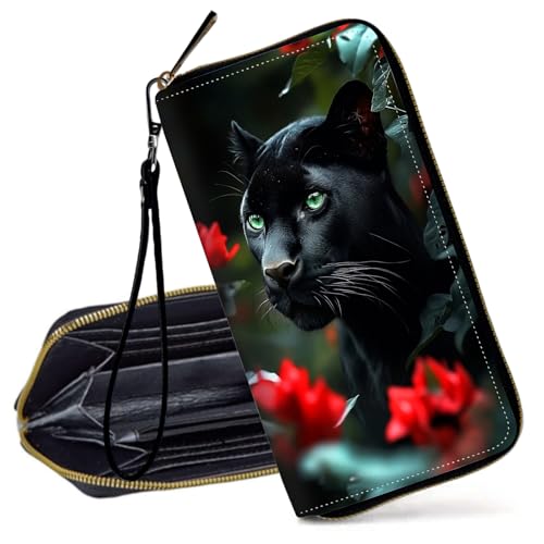 Decahouy RFID-blockierende Geldbörse für Frauen – schlanke PU-Leder-Reißverschluss-Clutch, niedliche Kreditkartenetui mit Handgelenkschlaufe für Damen, Schwarze Elefanten-Silhouette von Decahouy