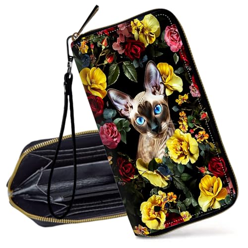 Decahouy RFID-blockierende Geldbörse für Frauen – schlanke PU-Leder-Reißverschluss-Clutch, niedliche Kreditkartenetui mit Handgelenkschlaufe für Damen, Sonnenblume und weißes Blütenblatt von Decahouy