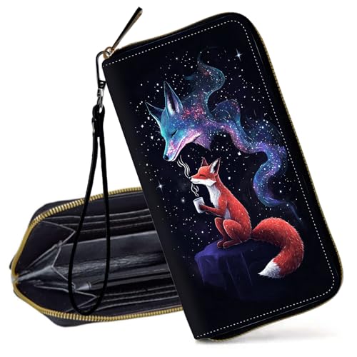 Decahouy RFID-blockierende Geldbörse für Frauen – schlanke PU-Leder-Reißverschluss-Clutch, niedliche Kreditkartenetui mit Handgelenkschlaufe für Damen, Sphinx Katze und Blumen von Decahouy