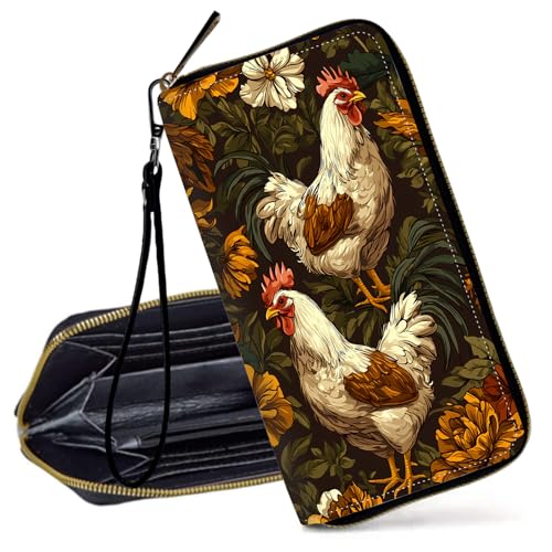 Decahouy RFID-blockierende Geldbörse für Frauen – schlanke PU-Leder-Reißverschluss-Clutch, niedliche Kreditkartenetui mit Handgelenkschlaufe für Damen, Vintage Mushrcoms Rote Rosen von Decahouy