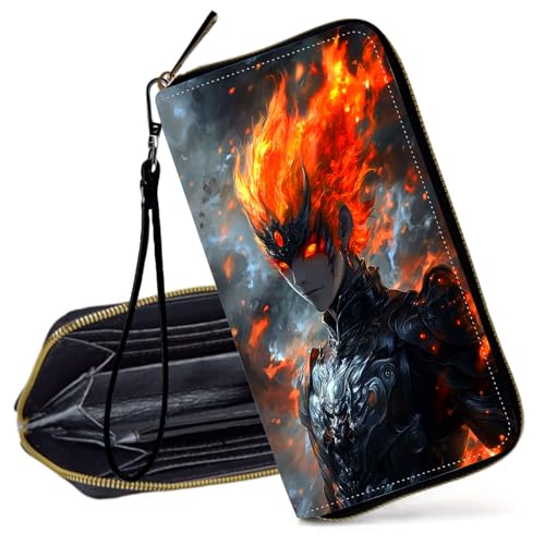 Decahouy RFID-blockierende Geldbörse für Frauen – schlanke PU-Leder-Reißverschluss-Clutch, niedliche Kreditkartenetui mit Handgelenkschlaufe für Damen, Waldpilze & Sterne Himmel von Decahouy