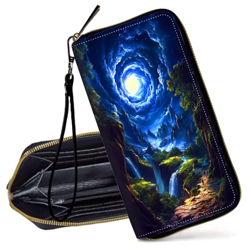 Decahouy RFID-blockierende Geldbörse für Frauen – schlanke PU-Leder-Reißverschluss-Clutch, niedliche Kreditkartenetui mit Handgelenkschlaufe für Damen, Wunderschöner Fantasie-Baum, Pink von Decahouy