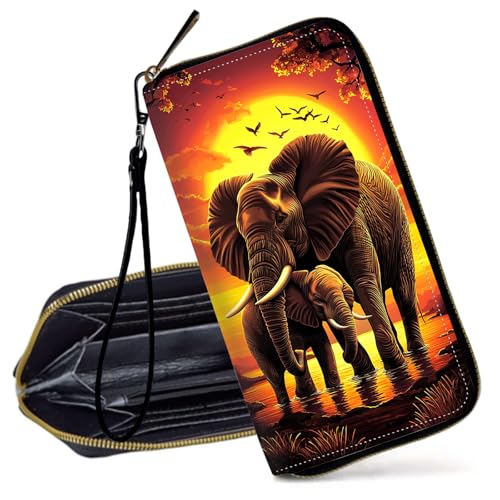 Decahouy RFID-blockierende Geldbörse für Frauen – schlanke PU-Leder-Reißverschluss-Clutch, niedliche Kreditkartenetui mit Handgelenkschlaufe für Damen, Zwei rote Vögel und Liebesherzen von Decahouy