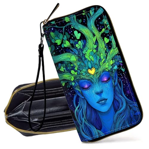 Decahouy RFID-blockierende Geldbörse für Frauen – schlanke PU-Leder-Reißverschluss-Clutch, niedliche Kreditkartenetui mit Handgelenkschlaufe für Damen, braunes leopardenmuster von Decahouy