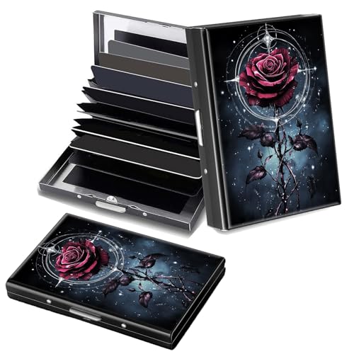 Decahouy RFID-blockierendes, schlankes Aluminium-Kreditkartenetui für Damen und Herren, kleine Metallgeldbörse mit 6 Akkordeonfächern, leichtes Visitenkartenetui, modisches Muster, Ausweis-Geldbörse von Decahouy