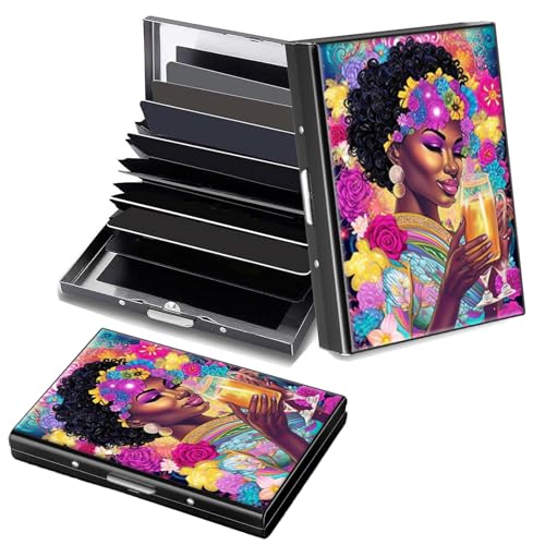 Decahouy RFID-blockierendes, schlankes Aluminium-Kreditkartenetui für Damen und Herren, kleine Metallgeldbörse mit 6 Akkordeonfächern, leichtes Visitenkartenetui, modisches Muster, Ausweis-Geldbörse von Decahouy