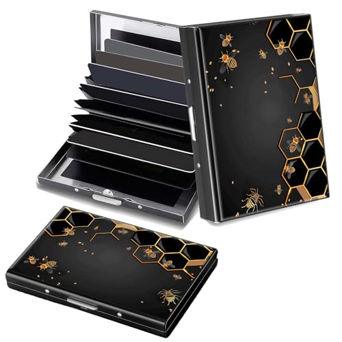 Decahouy RFID-blockierendes, schlankes Aluminium-Kreditkartenetui für Damen und Herren, kleine Metallgeldbörse mit 6 Akkordeonfächern, leichtes Visitenkartenetui, modisches Muster, Ausweis-Geldbörse von Decahouy