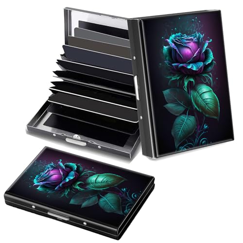 Decahouy RFID-blockierendes, schlankes Aluminium-Kreditkartenetui für Damen und Herren, kleine Metallgeldbörse mit 6 Akkordeonfächern, leichtes Visitenkartenetui, modisches Muster, Ausweis-Geldbörse von Decahouy