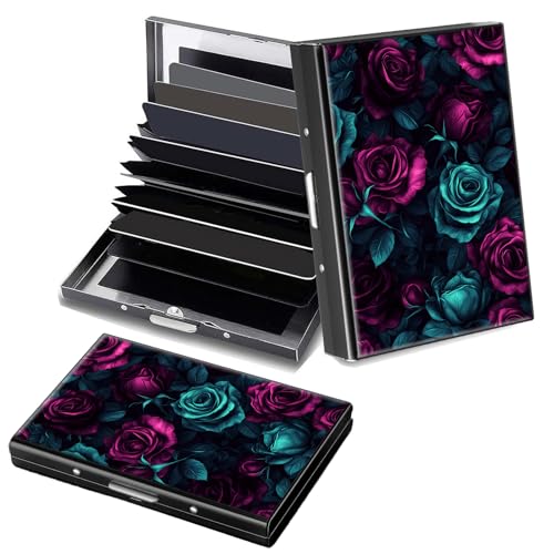 Decahouy RFID-blockierendes, schlankes Aluminium-Kreditkartenetui für Damen und Herren, kleine Metallgeldbörse mit 6 Akkordeonfächern, leichtes Visitenkartenetui, modisches Muster, Ausweis-Geldbörse von Decahouy