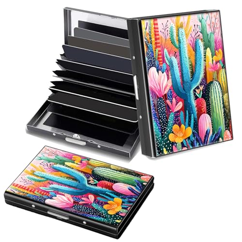 Decahouy RFID-blockierendes, schlankes Aluminium-Kreditkartenetui für Damen und Herren, kleine Metallgeldbörse mit 6 Akkordeonfächern, leichtes Visitenkartenetui, modisches Muster, Ausweis-Geldbörse von Decahouy