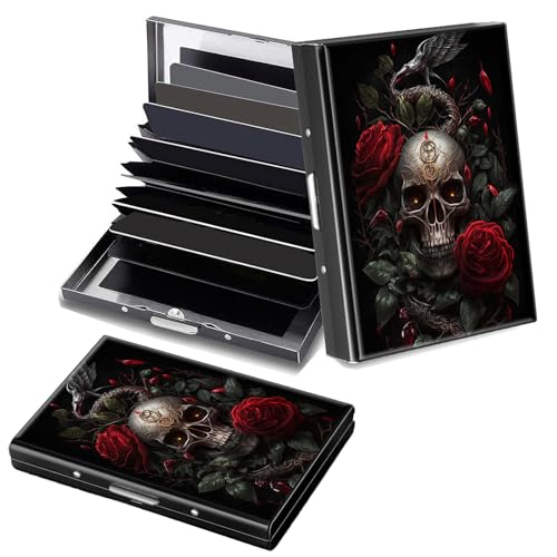 Decahouy RFID-blockierendes, schlankes Aluminium-Kreditkartenetui für Damen und Herren, kleine Metallgeldbörse mit 6 Akkordeonfächern, leichtes Visitenkartenetui, modisches Muster, Ausweis-Geldbörse von Decahouy