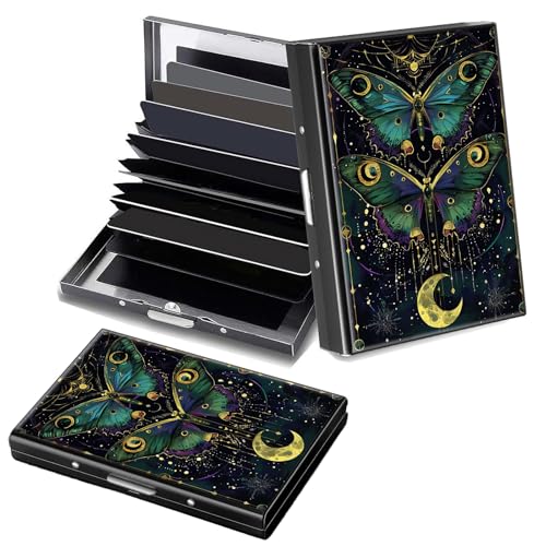 Decahouy RFID-blockierendes, schlankes Aluminium-Kreditkartenetui für Damen und Herren, kleine Metallgeldbörse mit 6 Akkordeonfächern, leichtes Visitenkartenetui, modisches Muster, Ausweis-Geldbörse von Decahouy