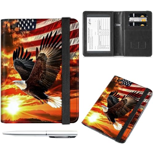 Decahouy Reisepass- und Impfkartenhalter, Reisepasshülle mit RFID-Blockierung, Leder-Impfkartenschlitz, Reisepasshülle für Damen und Herren, American Flag Bald Eagle, with Pen von Decahouy