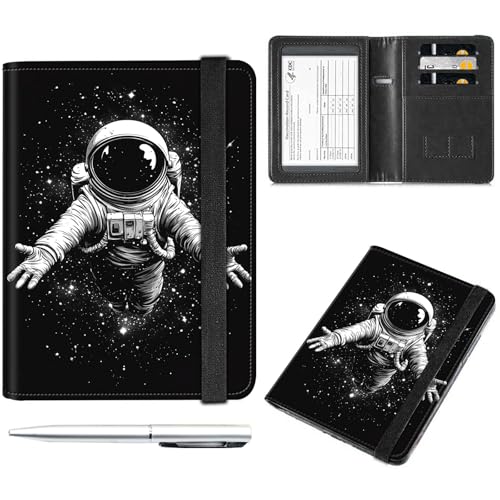 Decahouy Reisepass- und Impfkartenhalter, Reisepasshülle mit RFID-Blockierung, Leder-Impfkartenschlitz, Reisepasshülle für Damen und Herren, Astronaut und Sternenhimmel, with Pen von Decahouy