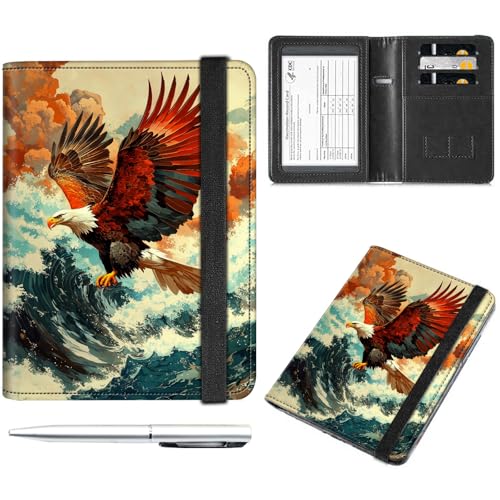 Decahouy Reisepass- und Impfkartenhalter, Reisepasshülle mit RFID-Blockierung, Leder-Impfkartenschlitz, Reisepasshülle für Damen und Herren, Aufsteigender Adler, with Pen von Decahouy