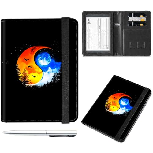 Decahouy Reisepass- und Impfkartenhalter, Reisepasshülle mit RFID-Blockierung, Leder-Impfkartenschlitz, Reisepasshülle für Damen und Herren, Leistungsstarkes Yin Yang des Mondes, with Pen von Decahouy