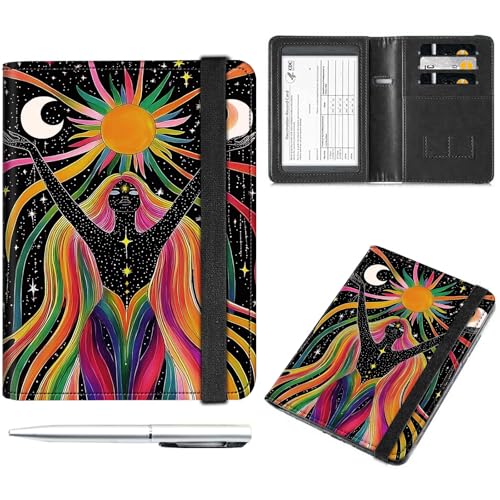 Decahouy Reisepass- und Impfkartenhalter, Reisepasshülle mit RFID-Blockierung, Leder-Impfkartenschlitz, Reisepasshülle für Damen und Herren, Regenbogenfarbene Haarfrau, with Pen von Decahouy