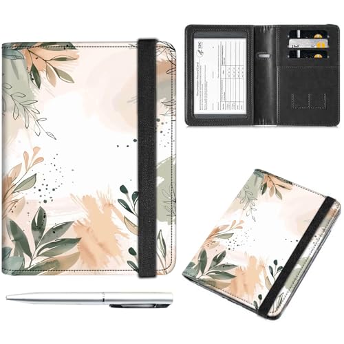 Decahouy Reisepass- und Impfkartenhalter, Reisepasshülle mit RFID-Blockierung, Leder-Impfkartenschlitz, Reisepasshülle für Damen und Herren, Weiche Aquarellblätter, with Pen von Decahouy