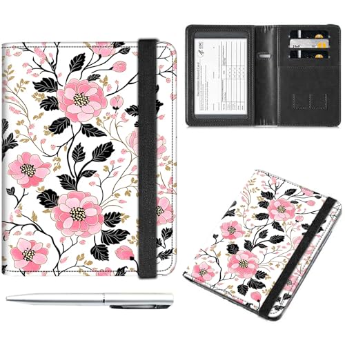 Decahouy Reisepass- und Impfkartenhalter, Reisepasshülle mit RFID-Blockierung, Leder-Impfkartenschlitz, Reisepasshülle für Damen und Herren, pink floral, with Pen von Decahouy