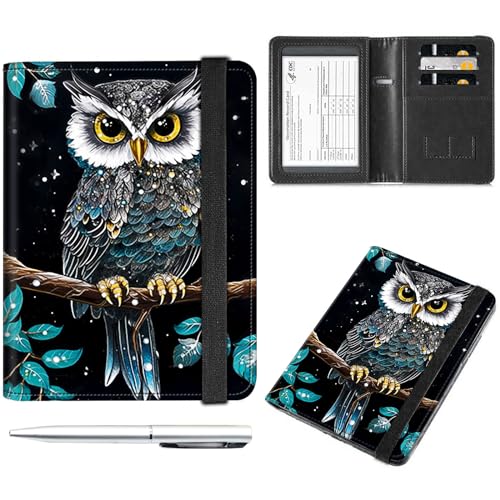 Reisedokumenten-Organizer aus schwarzem Leder – Reisepass und Impfkartenhalter mit RFID-Blockierung für Damen und Herren, Sterneneule, Einfachheit von Decahouy