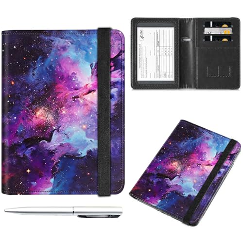 Reisedokumenten-Organizer aus schwarzem Leder – Reisepass und Impfkartenhalter mit RFID-Blockierung für Damen und Herren, Sternenhimmel, Einfachheit von Decahouy