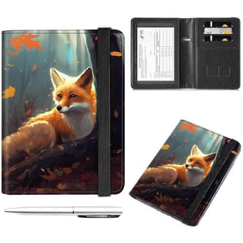 Reisedokumenten-Organizer aus schwarzem Leder – Reisepass und Impfkartenhalter mit RFID-Blockierung für Damen und Herren, Süßer Fuchswald von Decahouy