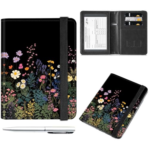 Reisedokumenten-Organizer aus schwarzem Leder – Reisepass und Impfkartenhalter mit RFID-Blockierung für Damen und Herren, mitternachts-blumen von Decahouy