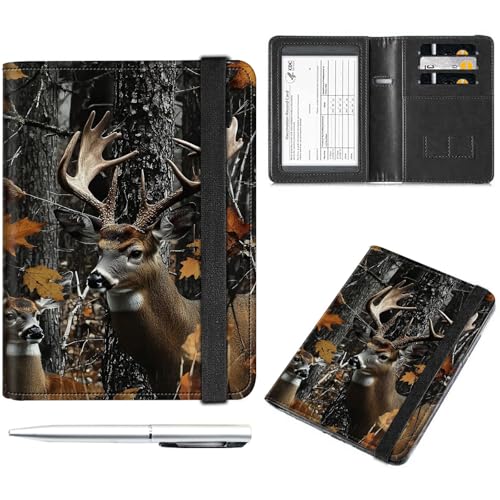 Reisepass- und Impfkartenhalter, Reisepasshülle mit Impfkartenschlitz, RFID-Blockierung, Brieftasche, Reisepasshülle, Reisepasshülle für Damen und Herren,, Leaf Hunting Camo Forest Deer von Decahouy